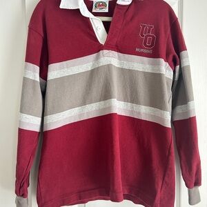 Red and Gray Striped Rugby Shirt